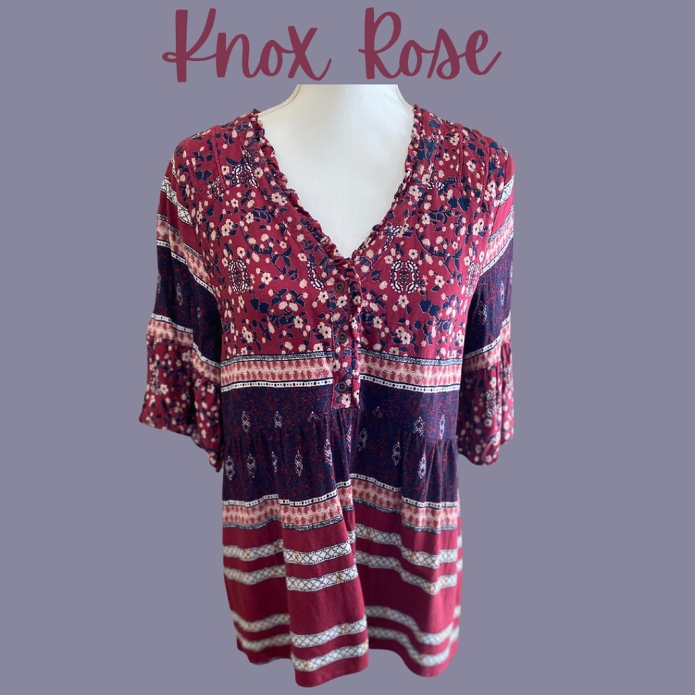 Knox Rose Trumpet Sleeve Boho Blouse